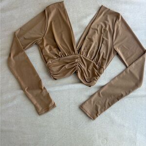 Elegant Tan Long Sleeve Women's Top